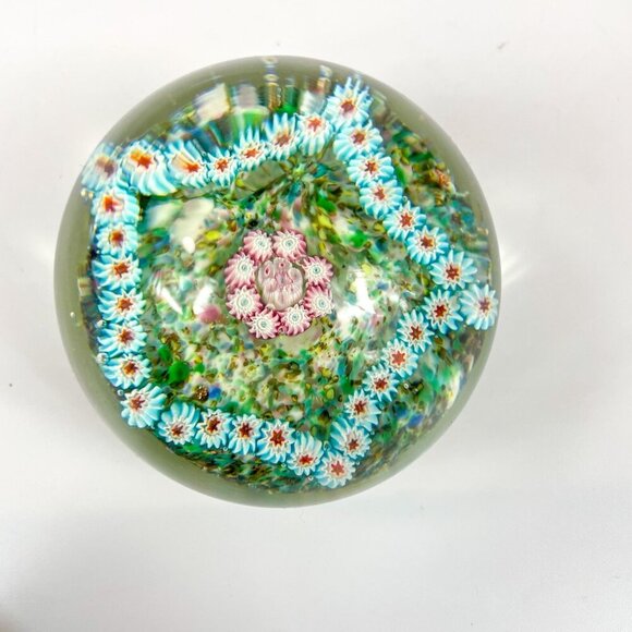 Murano Fratelli Toso Pink Blue Pastels Pentagon Millefiori Round Glass Paperweig - Picture 3 of 6